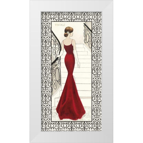 La Belle Rouge with Floral Cartouche Border White Modern Wood Framed Art Print by Adams, Emily
