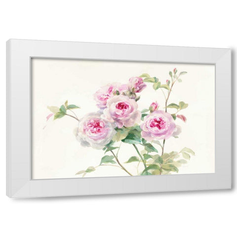 Sweet Roses on White Green White Modern Wood Framed Art Print by Nai, Danhui