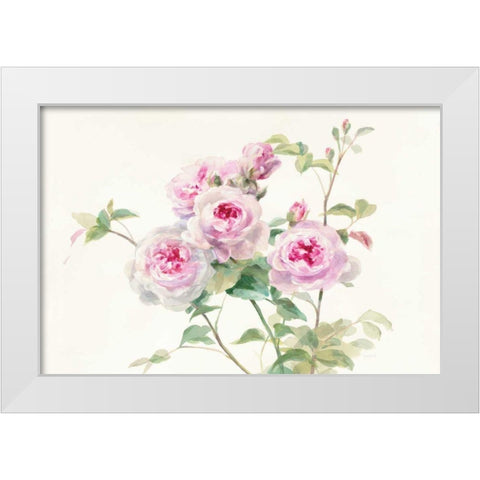 Sweet Roses on White Green White Modern Wood Framed Art Print by Nai, Danhui