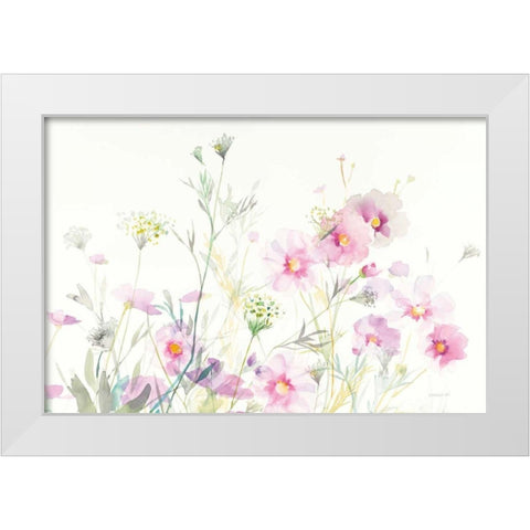 Queen Annes Lace and Cosmos on White White Modern Wood Framed Art Print by Nai, Danhui