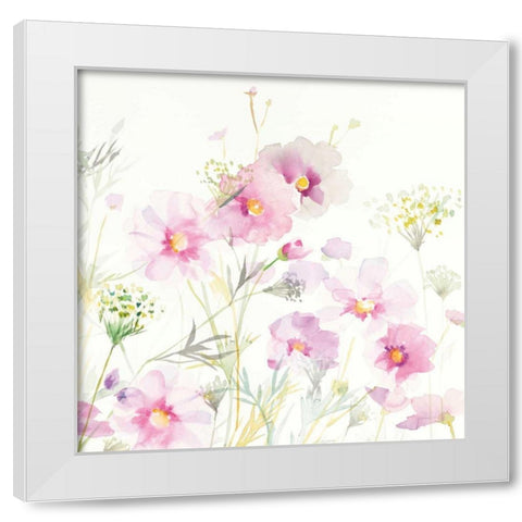 Queen Annes Lace and Cosmos on White II White Modern Wood Framed Art Print by Nai, Danhui
