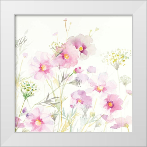 Queen Annes Lace and Cosmos on White II White Modern Wood Framed Art Print by Nai, Danhui
