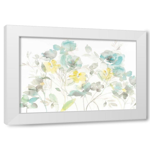 Aqua Roses Shadows White Modern Wood Framed Art Print by Nai, Danhui