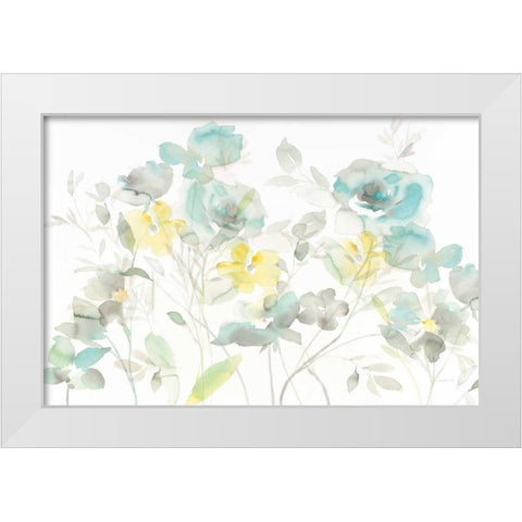 Aqua Roses Shadows White Modern Wood Framed Art Print by Nai, Danhui