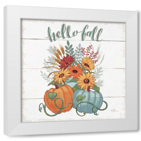 Fall Fun II - Gray and Blue Pumpkin White Modern Wood Framed Art Print by Penner, Janelle