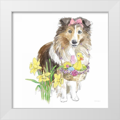 Easter Pups II White Modern Wood Framed Art Print by Grove, Beth