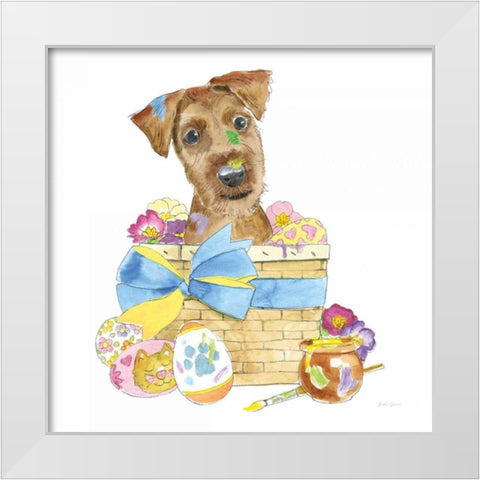 Easter Pups III White Modern Wood Framed Art Print by Grove, Beth