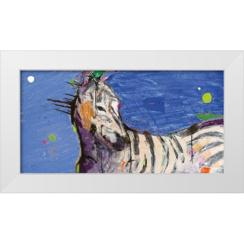 Zebra Blue White Modern Wood Framed Art Print by Day, Kellie