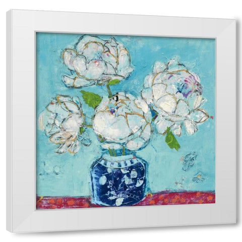Vase of Peonies Aqua White Modern Wood Framed Art Print by Day, Kellie