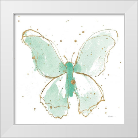 Gilded Butterflies II Mint White Modern Wood Framed Art Print by Novak, Shirley