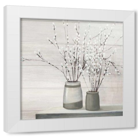 Pussy Willow Still Life Gray Pots Shiplap White Modern Wood Framed Art Print by Purinton, Julia