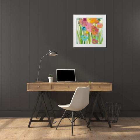 Longstem Bouquet I Square II White Modern Wood Framed Art Print by Vassileva, Silvia