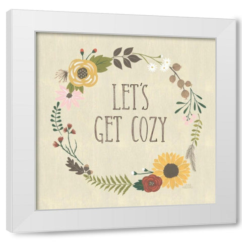 Autumn Garden Lets Get Cozy White Modern Wood Framed Art Print by Marshall, Laura