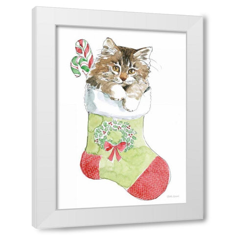 Christmas Kitties IV White Modern Wood Framed Art Print by Grove, Beth