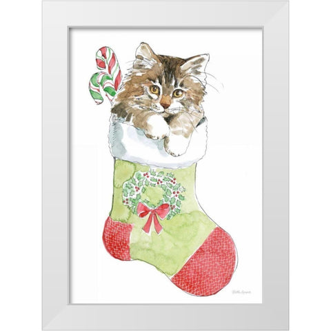 Christmas Kitties IV White Modern Wood Framed Art Print by Grove, Beth