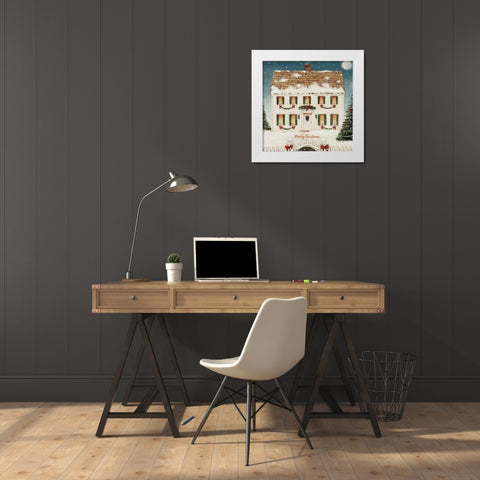 Merry Lil House Sq Merry Christmas White Modern Wood Framed Art Print by Brown, David Carter