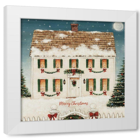 Merry Lil House Sq Merry Christmas White Modern Wood Framed Art Print by Brown, David Carter