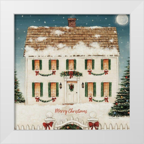 Merry Lil House Sq Merry Christmas White Modern Wood Framed Art Print by Brown, David Carter