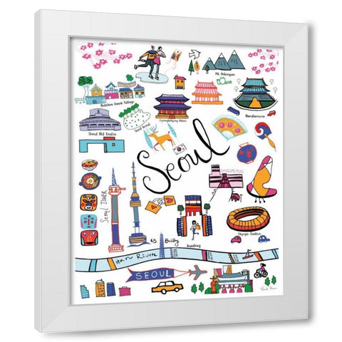 Travel Seoul White Modern Wood Framed Art Print by Zaman, Farida