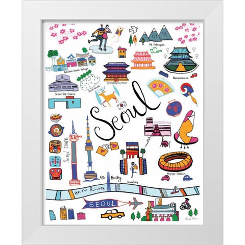 Travel Seoul White Modern Wood Framed Art Print by Zaman, Farida