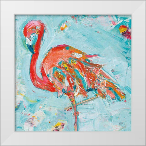 Flamingo Bright White Modern Wood Framed Art Print by Day, Kellie
