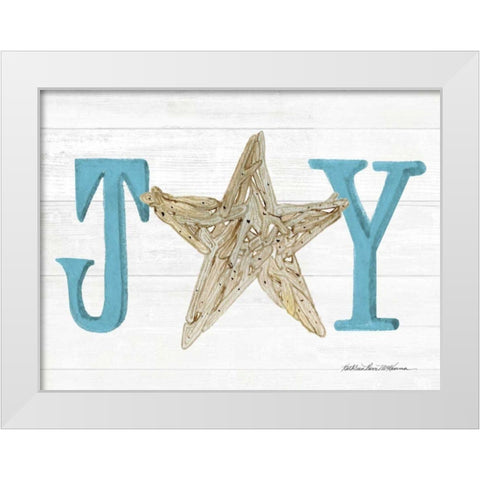 Coastal Holiday Ornament X Joy White Modern Wood Framed Art Print by McKenna, Kathleen Parr