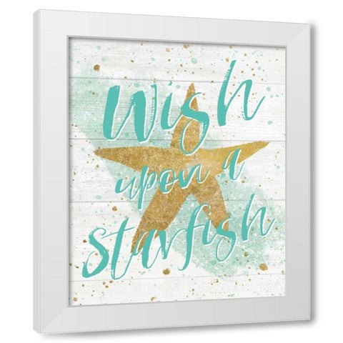 Silver Sea Life Aqua Starfish Shiplap White Modern Wood Framed Art Print by Wild Apple Portfolio