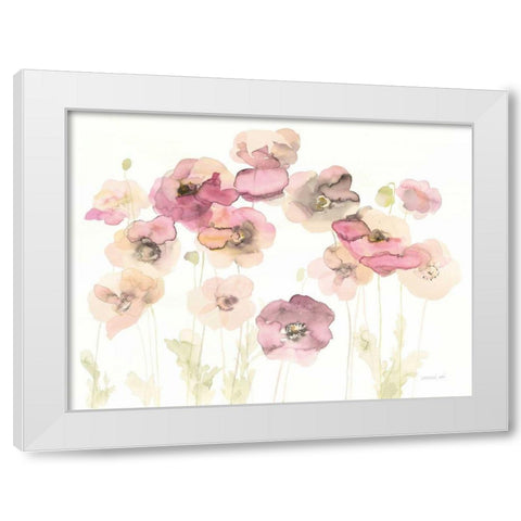 Delicate Poppies White Modern Wood Framed Art Print by Nai, Danhui