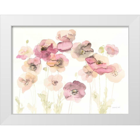 Delicate Poppies White Modern Wood Framed Art Print by Nai, Danhui