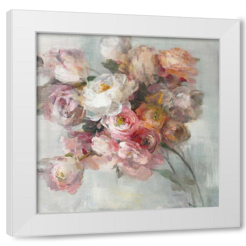 Blush Bouquet White Modern Wood Framed Art Print by Nai, Danhui