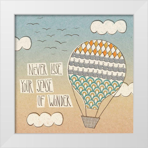 Up Up and Away Wonder Teal White Modern Wood Framed Art Print by Marshall, Laura