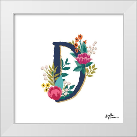 Romantic Luxe Monogram D Navy White Modern Wood Framed Art Print by Penner, Janelle