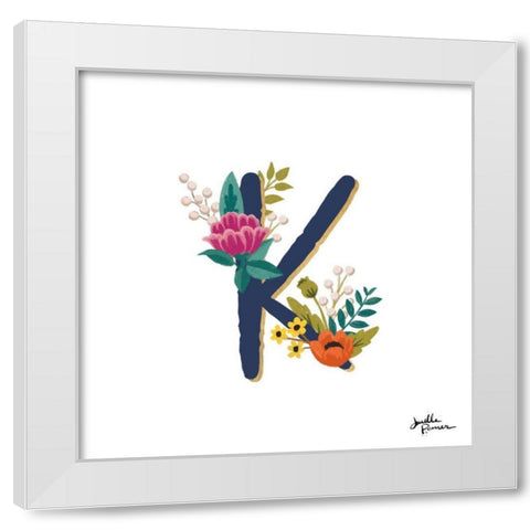 Romantic Luxe Monogram K Navy White Modern Wood Framed Art Print by Penner, Janelle