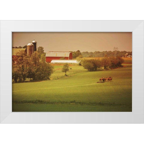 Fall Farm White Modern Wood Framed Art Print by Aledanda