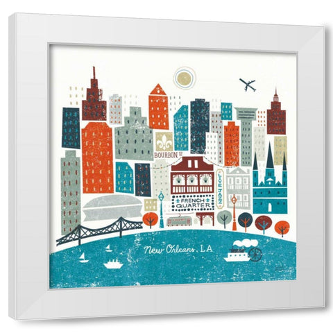 Colorful New Orleans Teal White Modern Wood Framed Art Print by Mullan, Michael
