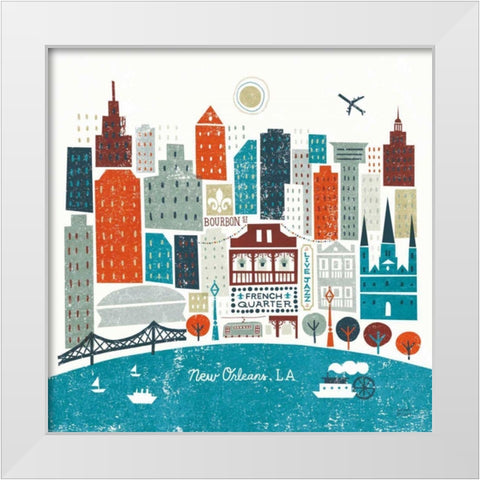 Colorful New Orleans Teal White Modern Wood Framed Art Print by Mullan, Michael