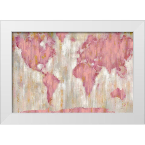 Blushing World Map v2 Crop White Modern Wood Framed Art Print by Vassileva, Silvia