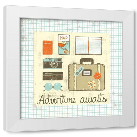 Wanderlust Adventure Awaits Grid White Modern Wood Framed Art Print by Hilsaca, Cleonique