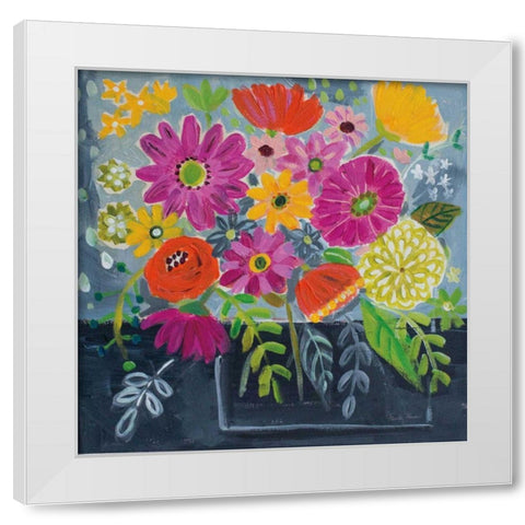 Folk Floral I White Modern Wood Framed Art Print by Zaman, Farida