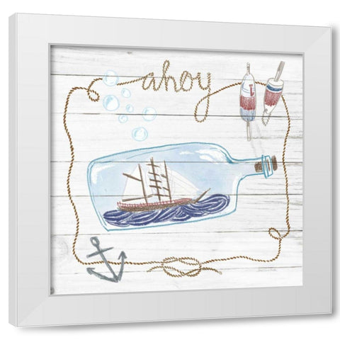 Ship in a Bottle Ahoy Shiplap White Modern Wood Framed Art Print by Miller, Sara Zieve