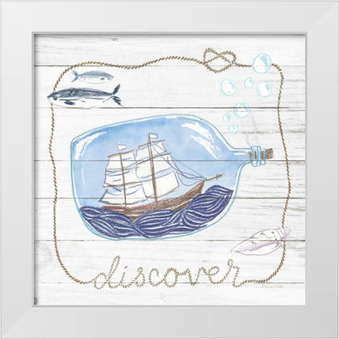 Ship in a Bottle Discover Shiplap White Modern Wood Framed Art Print by Miller, Sara Zieve