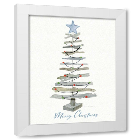 Coastal Holiday Tree III Red Merry Christmas White Modern Wood Framed Art Print by McKenna, Kathleen Parr