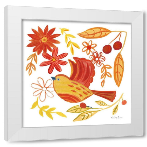 Orange Bird IV White Modern Wood Framed Art Print by Zaman, Farida