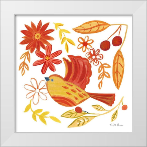 Orange Bird IV White Modern Wood Framed Art Print by Zaman, Farida