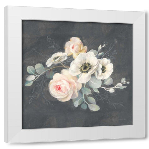 Roses and Anemones Square White Modern Wood Framed Art Print by Nai, Danhui