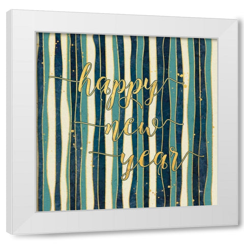Coastal Lace Happy New Year Stripes White Modern Wood Framed Art Print by Aiken, Jess
