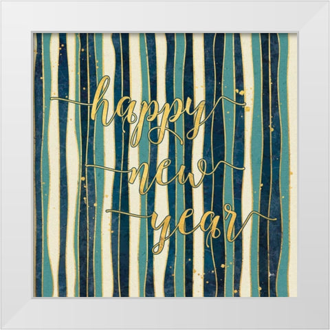 Coastal Lace Happy New Year Stripes White Modern Wood Framed Art Print by Aiken, Jess