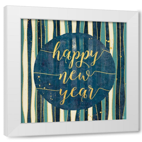 Coastal Lace Happy New Year Stripes Round White Modern Wood Framed Art Print by Aiken, Jess