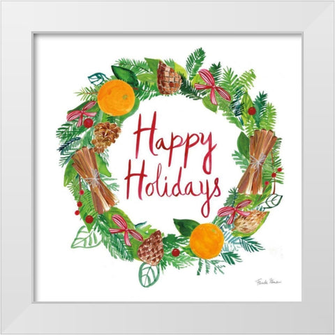 Holiday Wreath II White Modern Wood Framed Art Print by Zaman, Farida