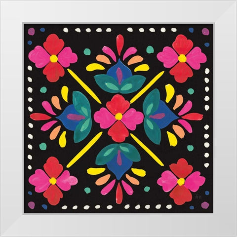 Floral Fiesta Tile I White Modern Wood Framed Art Print by Marshall, Laura
